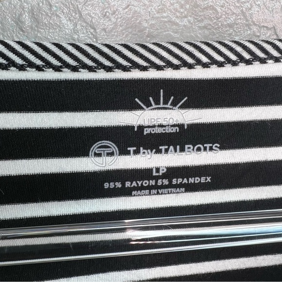 Talbots 3 Quarter Inch Sleeve Black and White Striped Top W/ UPF 50+ - Picture 6 of 7